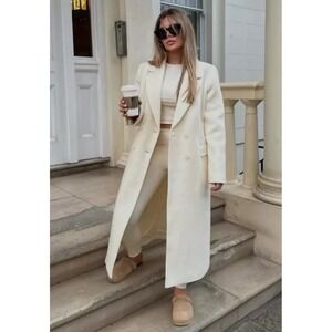Zara Women Double Breasted Long Wool Blend Coat Cream XS 2212/806/250 NWT